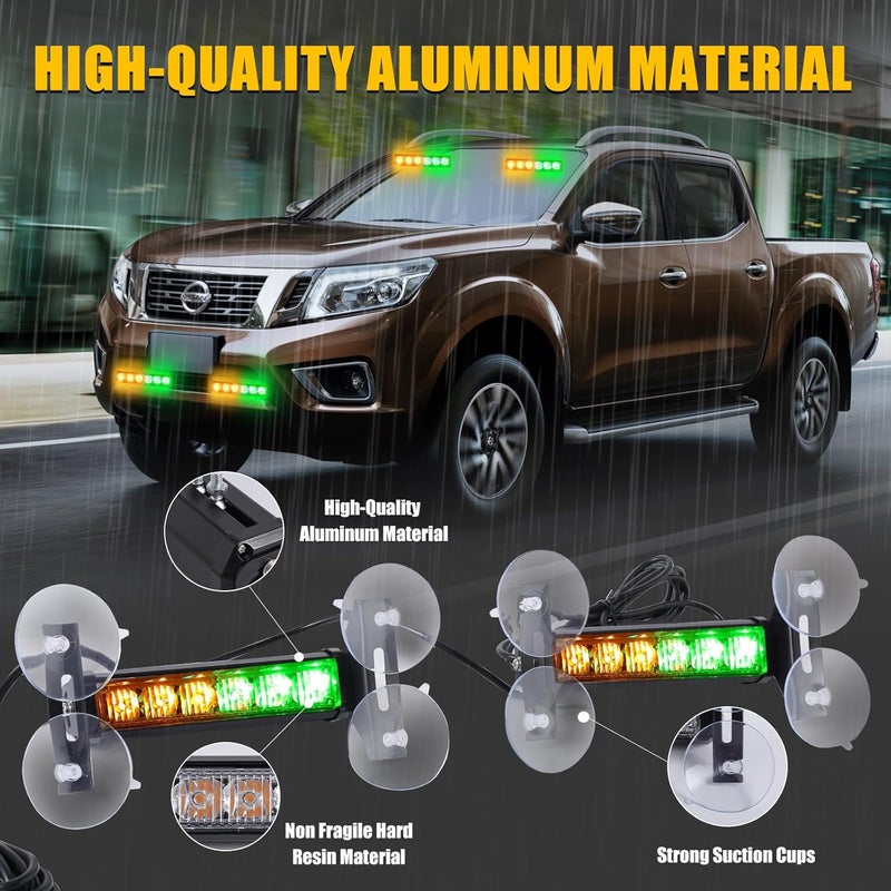 Tiannor 2X 6.1 inch Emergency Strobe Lights Amber/Green12 LED Hazard Warning Flashing Safety Dash Front/Rear Windshield Deck Split Lights Surface Mount for Construction Vehicles Tow/Plow Trucks - Image 2